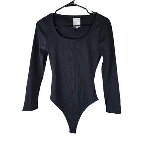 For Days Organic Cotton Blend Long-Sleeve Bodysuit Scoop Neck Ribbed Size M